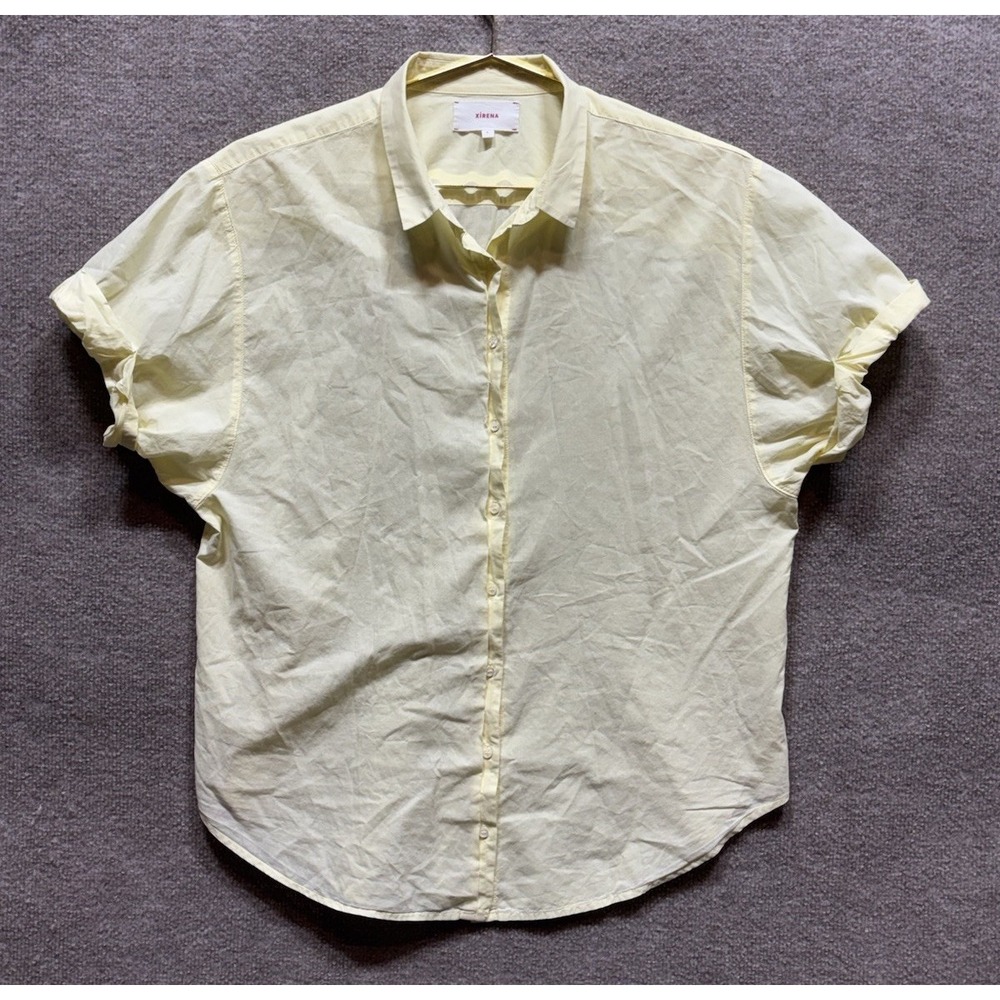 Xirena Channing Button Up Shirt Womens S Pale Pastel Yellow Short Sleeve Cuffed